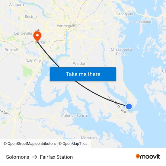 Solomons to Fairfax Station map