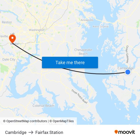 Cambridge to Fairfax Station map