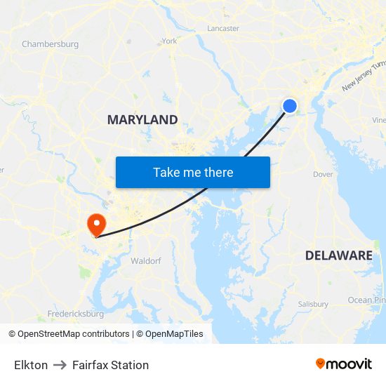 Elkton to Fairfax Station map