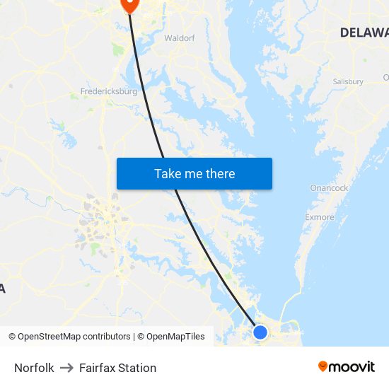 Norfolk to Fairfax Station map