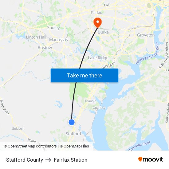 Stafford County to Fairfax Station map