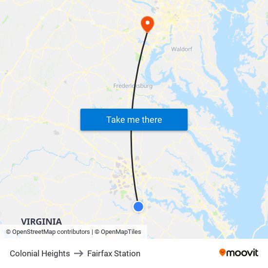 Colonial Heights to Fairfax Station map