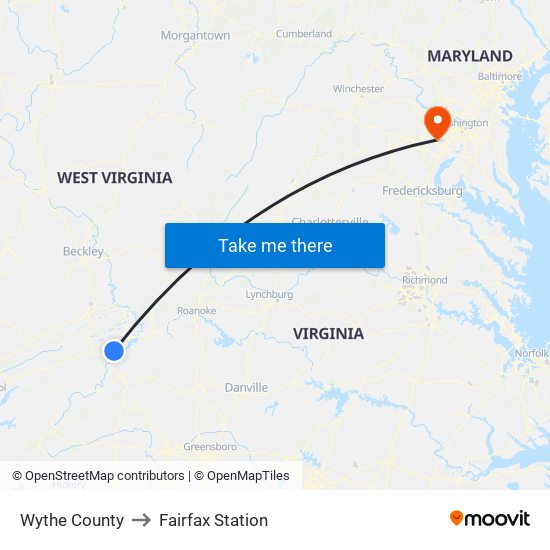 Wythe County to Fairfax Station map