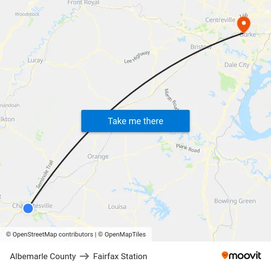 Albemarle County to Fairfax Station map