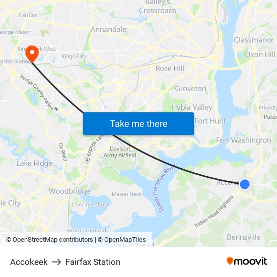 Accokeek to Fairfax Station map