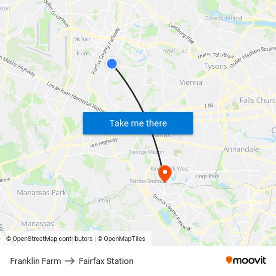 Franklin Farm to Fairfax Station map