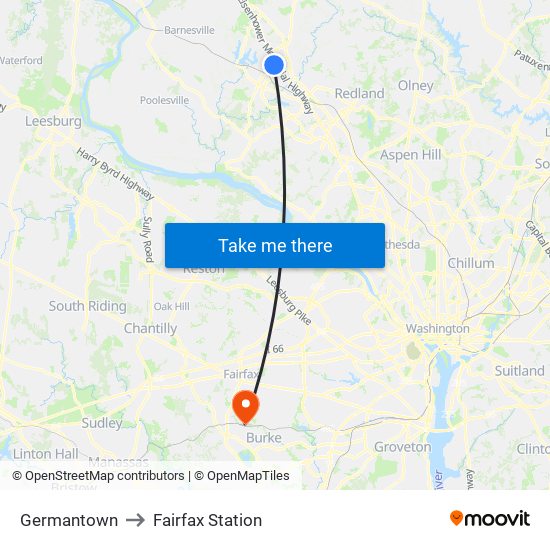 Germantown to Fairfax Station map