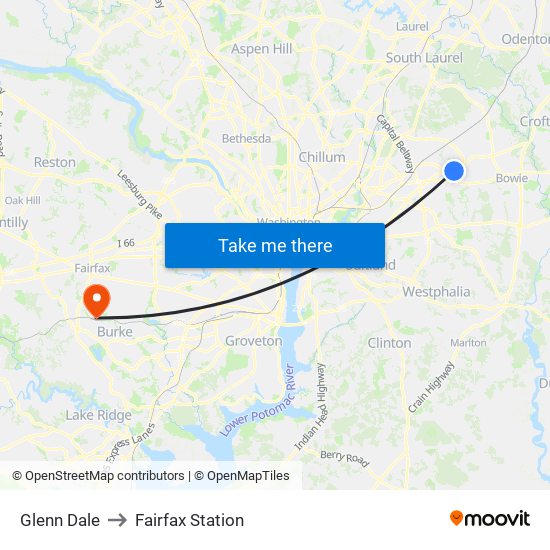 Glenn Dale to Fairfax Station map