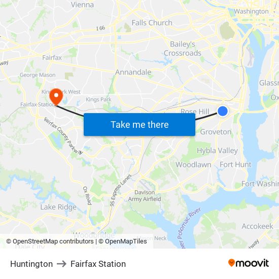 Huntington to Fairfax Station map