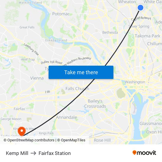 Kemp Mill to Fairfax Station map