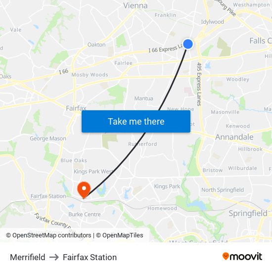 Merrifield to Fairfax Station map