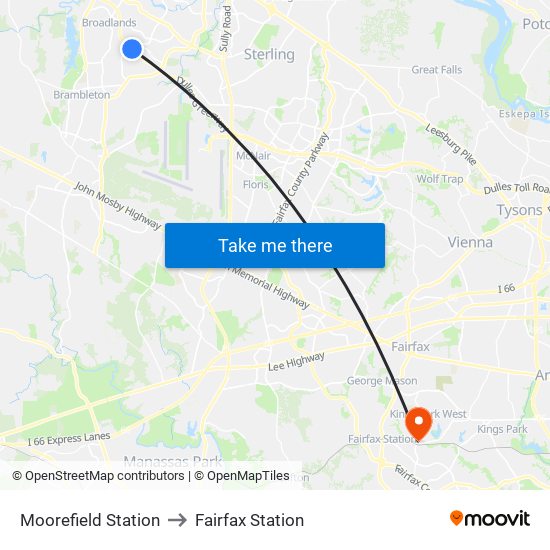 Moorefield Station to Fairfax Station map