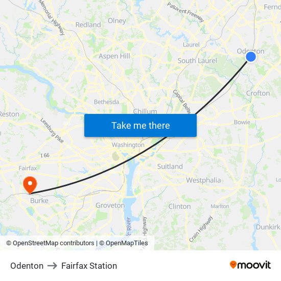 Odenton to Fairfax Station map