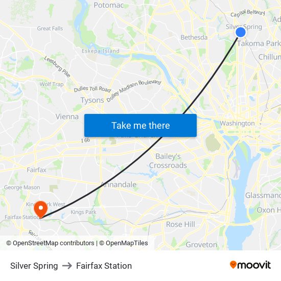 Silver Spring to Fairfax Station map