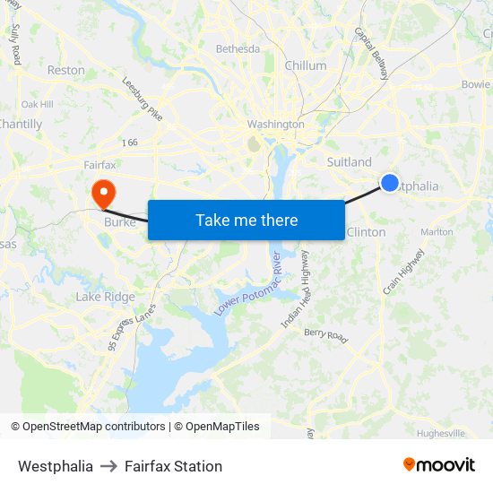 Westphalia to Fairfax Station map