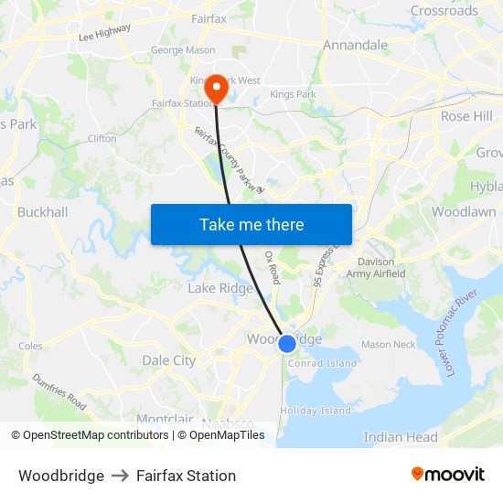 Woodbridge to Fairfax Station map