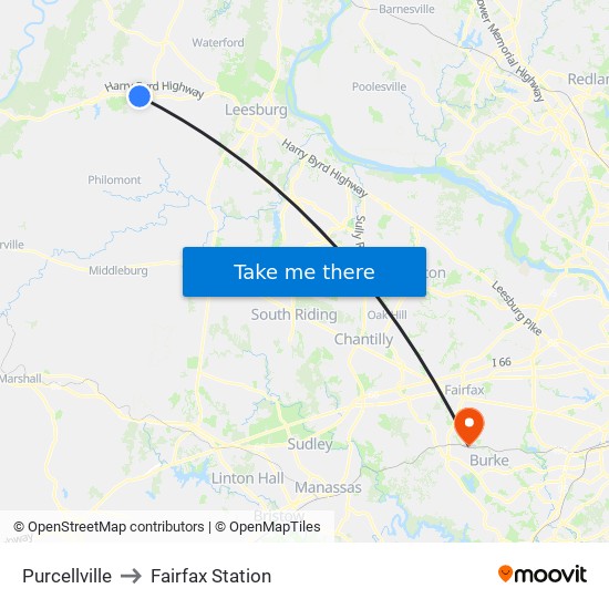 Purcellville to Fairfax Station map