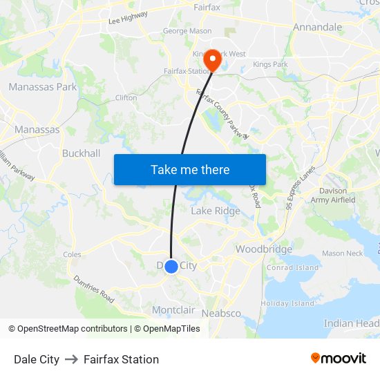 Dale City to Fairfax Station map