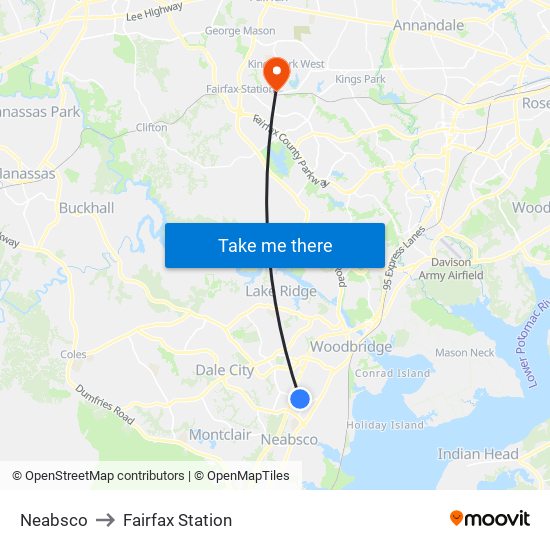 Neabsco to Fairfax Station map