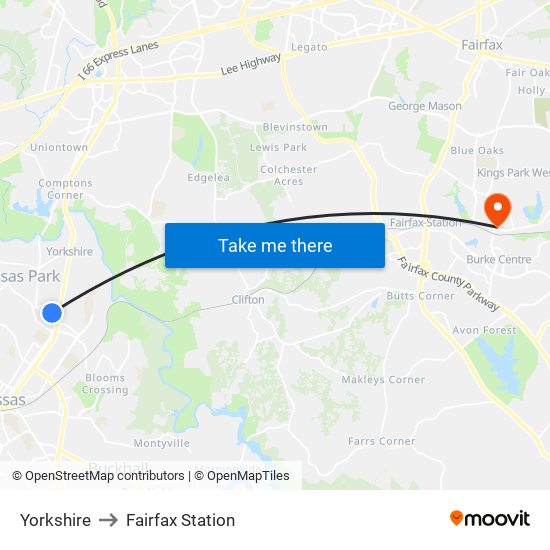 Yorkshire to Fairfax Station map