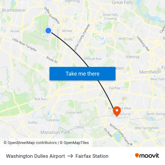 Washington Dulles Airport to Fairfax Station map