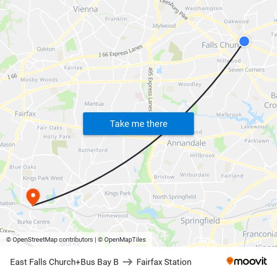 East Falls Church+Bay B to Fairfax Station map
