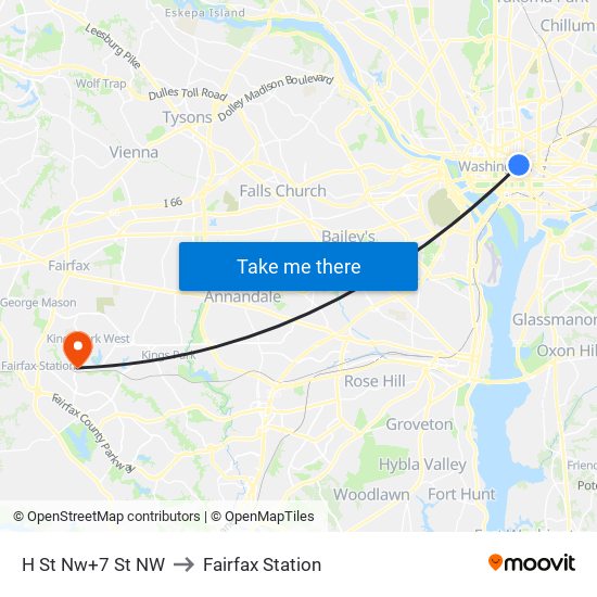 H St Nw+7 St NW to Fairfax Station map