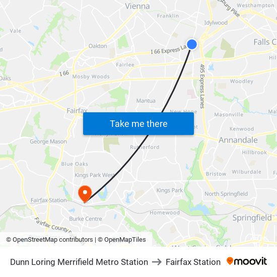 Dunn Loring Merrifield Metro Station to Fairfax Station map