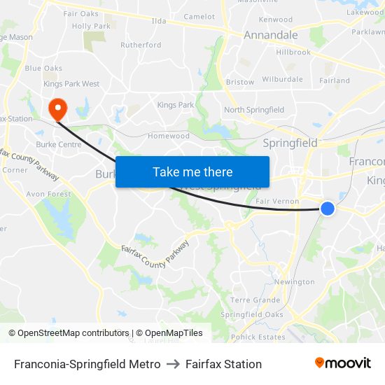 Franconia-Springfield Metro to Fairfax Station map