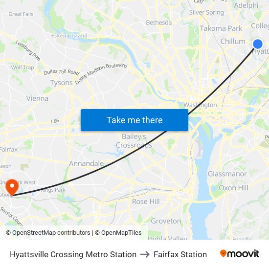 Hyattsville Crossing Metro Station to Fairfax Station map