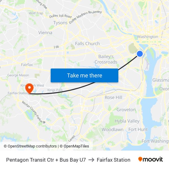 Pentagon Transit Ctr + Bus Bay U7 to Fairfax Station map