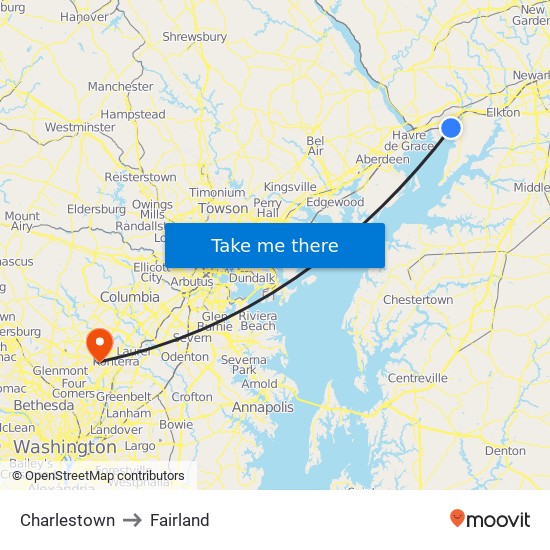 Charlestown to Fairland map