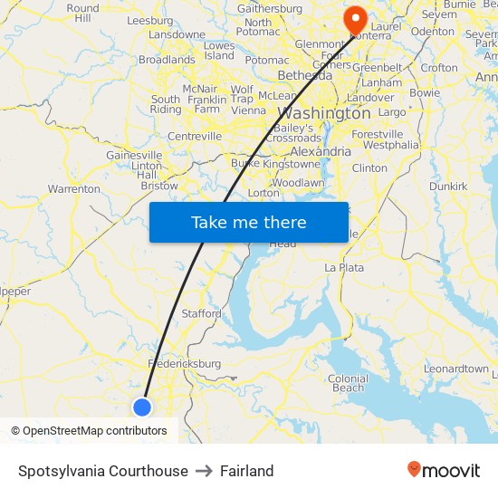 Spotsylvania Courthouse to Fairland map