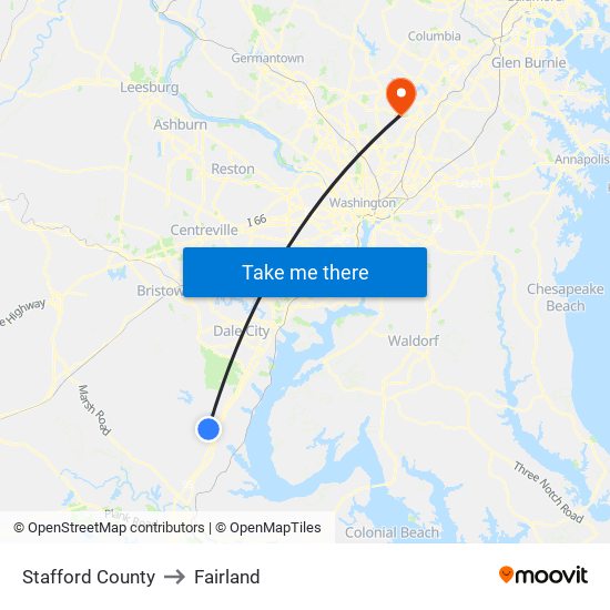 Stafford County to Fairland map