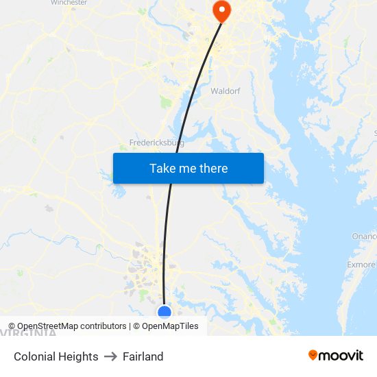 Colonial Heights to Fairland map