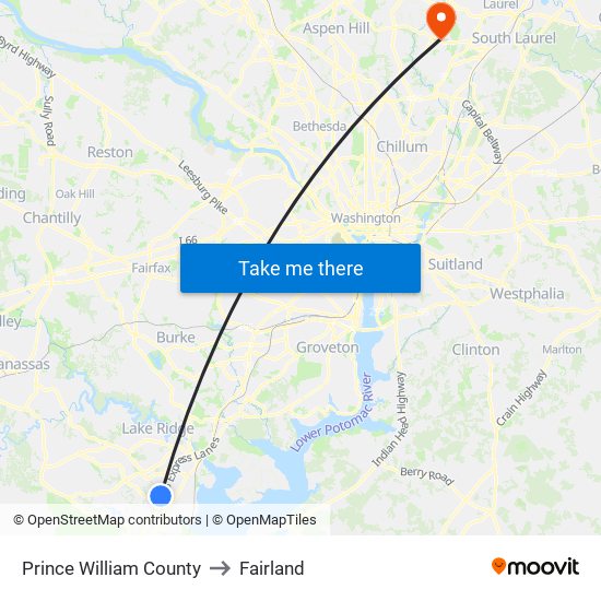 Prince William County to Fairland map