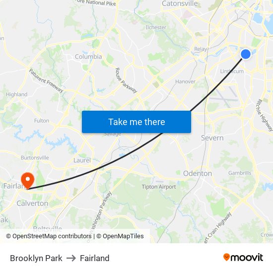 Brooklyn Park to Fairland map