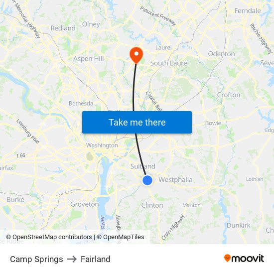 Camp Springs to Fairland map