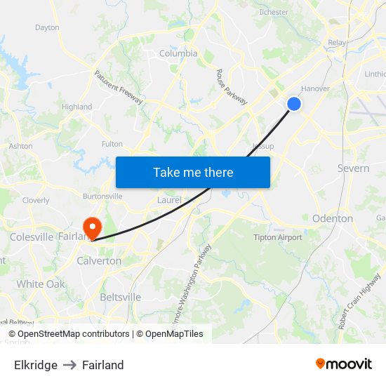 Elkridge to Fairland map