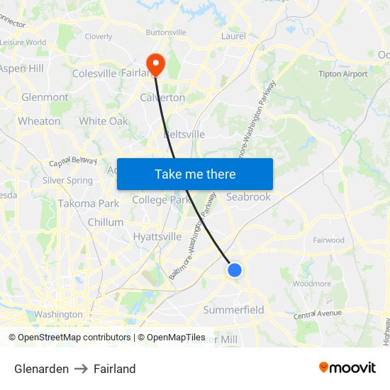 Glenarden to Fairland map