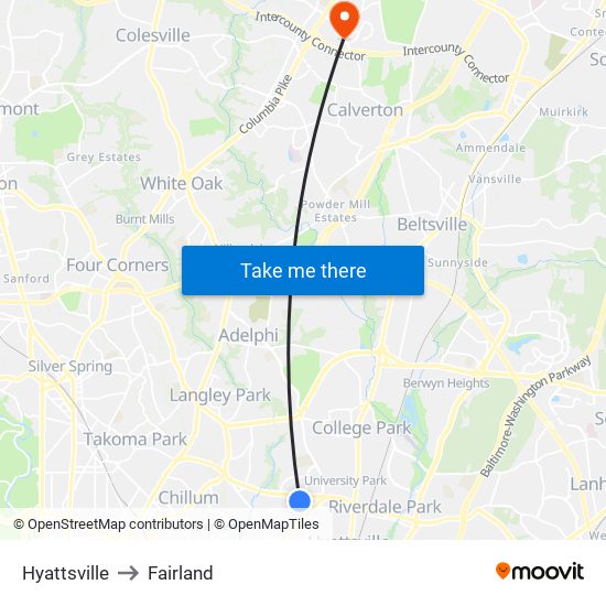 Hyattsville to Fairland map