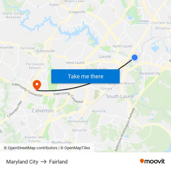 Maryland City to Fairland map