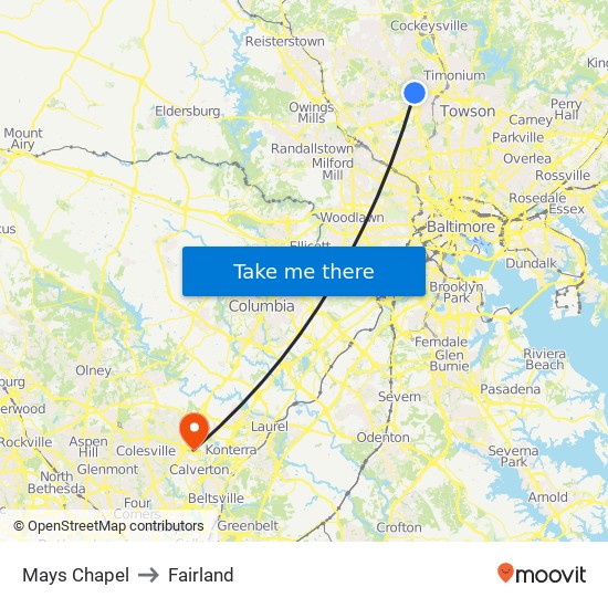 Mays Chapel to Fairland map