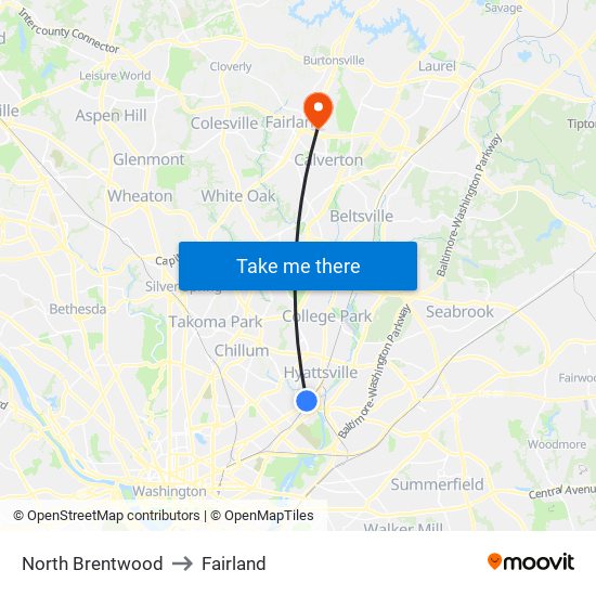 North Brentwood to Fairland map