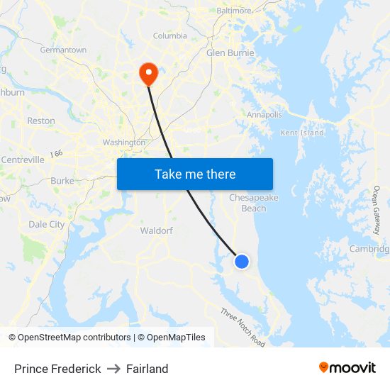 Prince Frederick to Fairland map