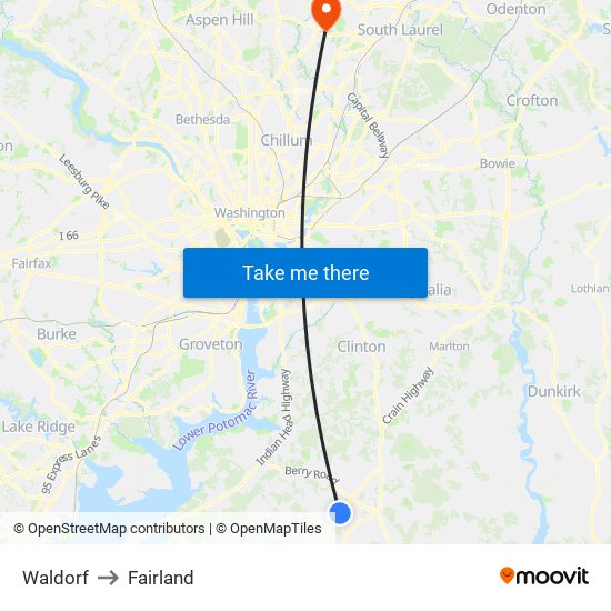 Waldorf to Fairland map