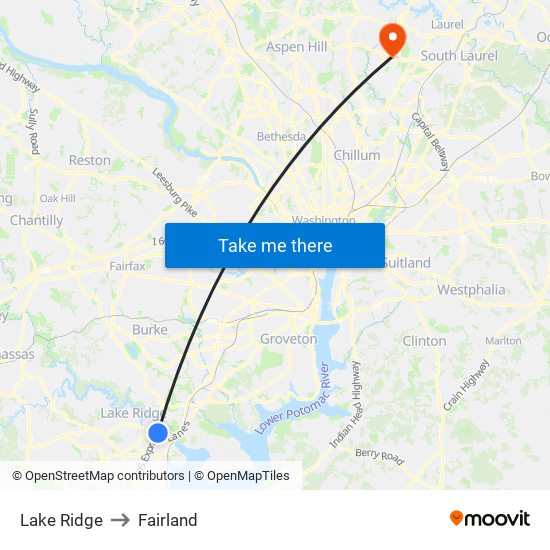 Lake Ridge to Fairland map