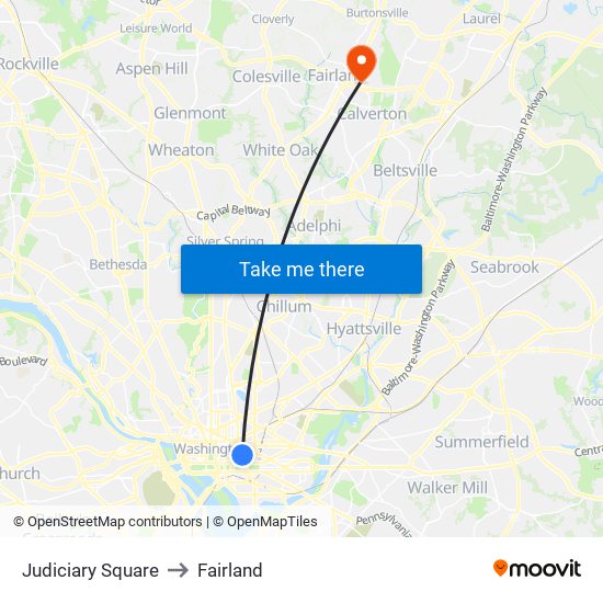 Judiciary Square to Fairland map