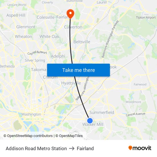 Addison Road Metro Station to Fairland map