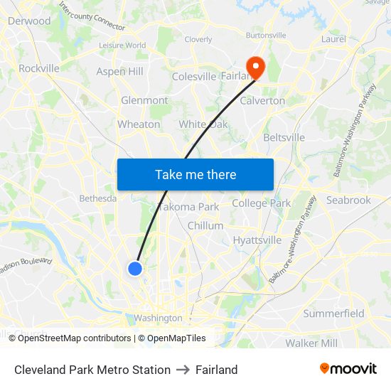 Cleveland Park Metro Station to Fairland map